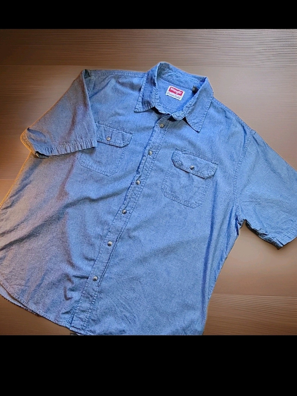 Wrangler Blue Chambray Cotton Short Sleeve Button-Up Work Shirt Mens Sz XL
